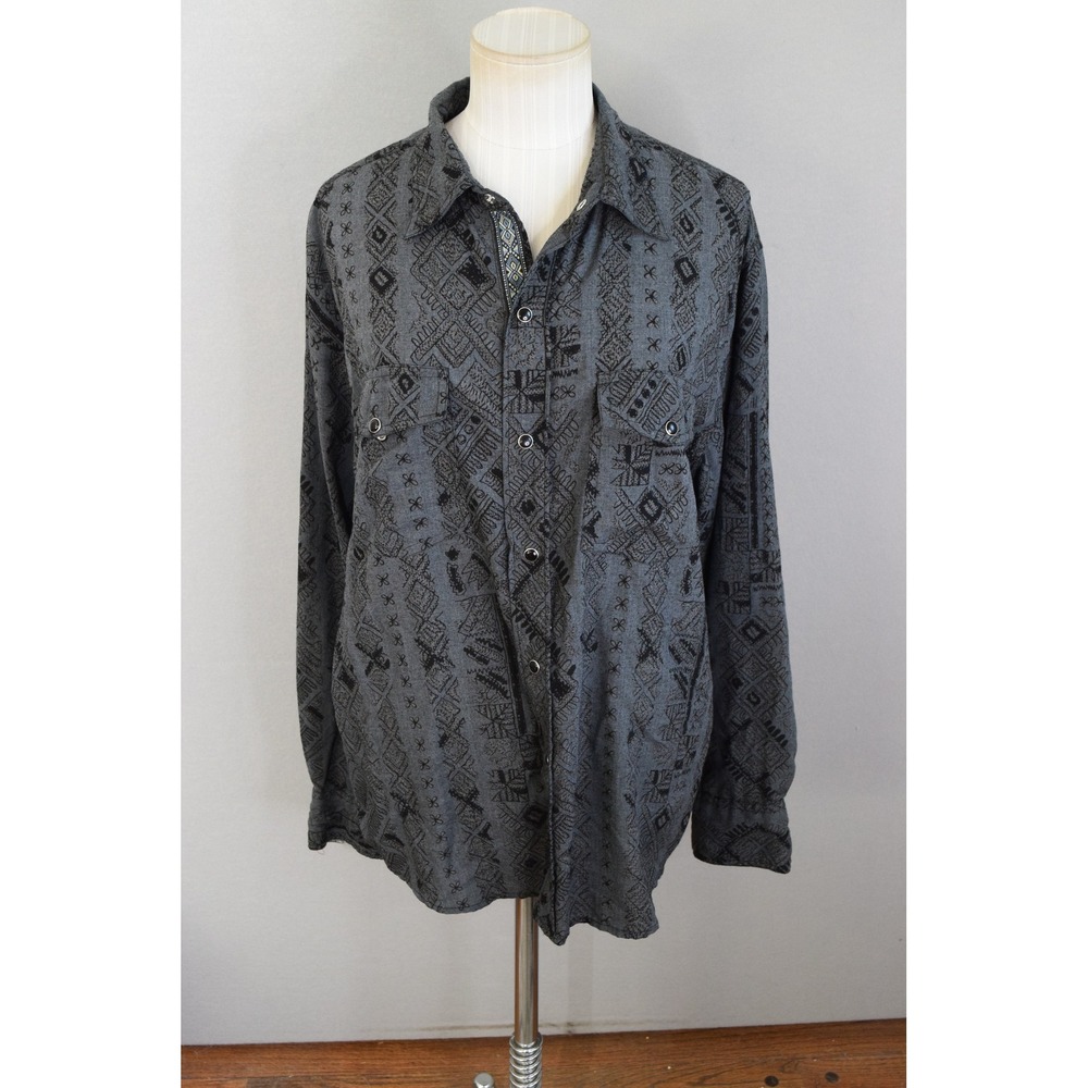Scully Western Shirt Medium Grey Black Tribal Geometric Snap Button Mens